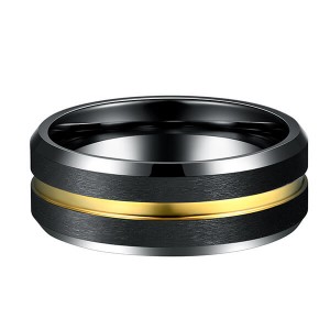 High Quality Temperament Black Tungsten Matte Finish & 18K Gold Grooved Center