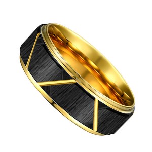 8mm customizable 18K gold plated black groove tungsten mens rings