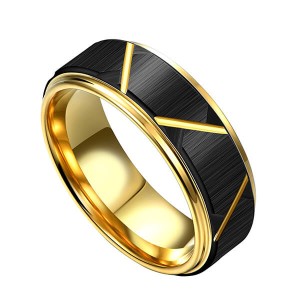 8mm customizable 18K gold plated black groove tungsten mens rings