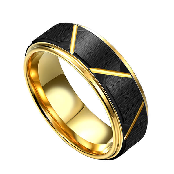 8mm customizable 18K gold plated black groove tungsten mens rings Featured Image