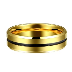 Wholesale Men Jewelry 18K Gold Plated Black Grooved tungsten Carbide Steel Rings