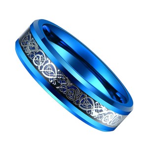 Unique Silver Celtic Dragons With Blue Background Tungsten Steel Inlay Rings