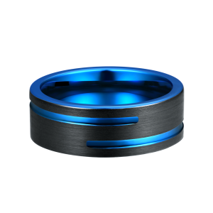 Wholesale jewelry mens 8mm tungsten ring blue tungsten carbide ring black ring box