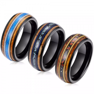 wholesale jewelry fashion jewelry 8mm black tungsten carbide guitar string ring Inlaid Opal wedding men rings