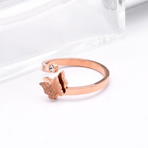 Adjustable Titanium Steel Ring Butterfly Shape with Zircon