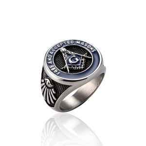 Jewelers Stainless Steel Blue Tone Vintage Freemason Masonic Rings