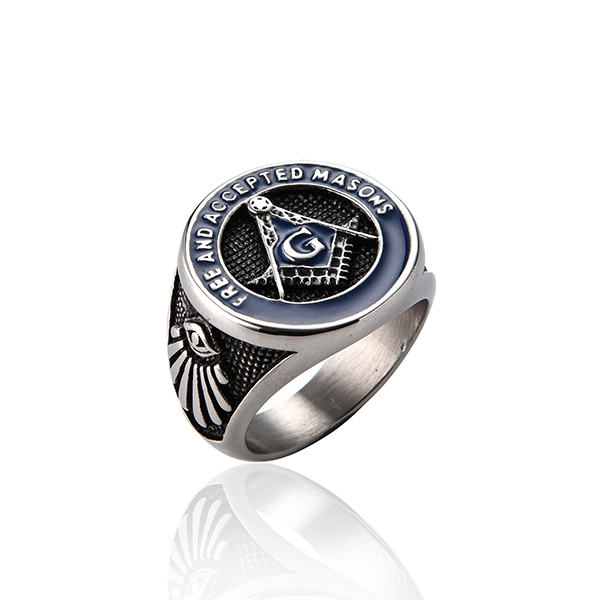 Jewelers Stainless Steel Blue Tone Vintage Freemason Masonic Rings Featured Image