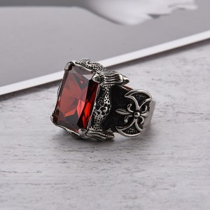 Mens Square Red Garnet Ruby Stainless Steel Solitaire Wedding Band Rings Jewelry