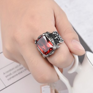 Mens Square Red Garnet Ruby Stainless Steel Solitaire Wedding Band Rings Jewelry