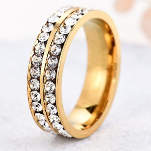 Bright Design Double Row Zircon Stainless Steel Ring for Men