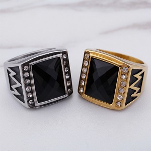 Trendy Fashion Retro Plating Gold Silver Inlaid Zircon Stainless Steel Ring