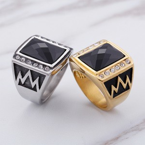 Trendy Fashion Retro Plating Gold Silver Inlaid Zircon Stainless Steel Ring