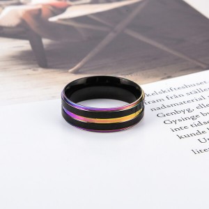 8MM Brushed Matte Stainless Steel Ring Gold Thin Groove Comfort Fit Wedding Band for Men