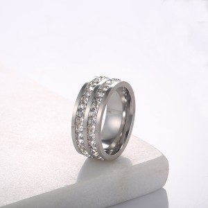 Single Row and Double Row Zircon Couple Titanium Steel Ring Rose Gold