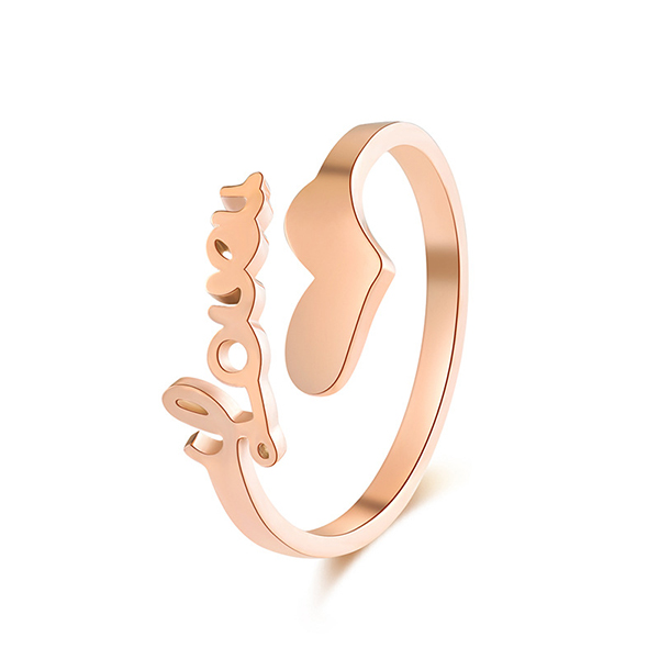 Special Price for Wedding Rings Gold Set - Fashion Letter Ring Titanium Steel Vacuum Plated Rose Gold Love Rings – Ouyuan