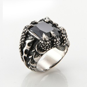 Men’s Stainless Steel Gothic Biker Dragon Eye Vintage Black Gem Silver Black Skulls Punk Rings