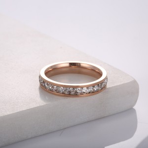 Single Row and Double Row Zircon Couple Titanium Steel Ring Rose Gold