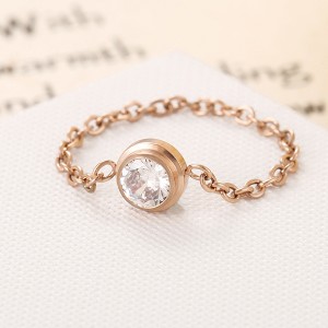 Simple Temperament Single Diamond Chain Ring Titanium Steel Rose Gold