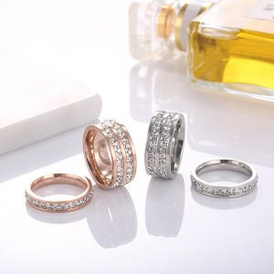 Single Row and Double Row Zircon Couple Titanium Steel Ring Rose Gold