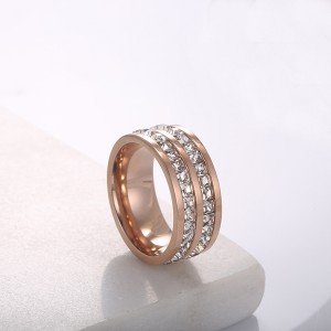 Single Row and Double Row Zircon Couple Titanium Steel Ring Rose Gold