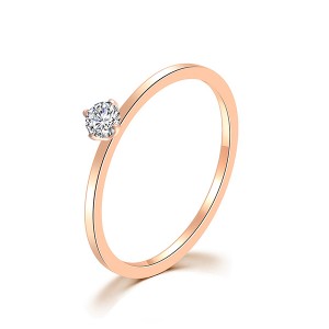 Single Diamond Tail Ring Rose Gold Six Prong Diamond Ring Titanium Steel Ring