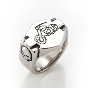 Mens Rings Round Vintage Stainless Steel Ring for Biker