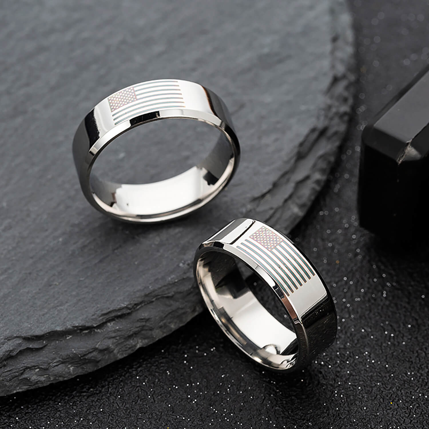 China American Flag Rings for Women and Men Black Engraved Basic 8mm ...