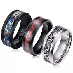 Fashion jewelry custom Blue Carbon Fibre Pattern couple tungsten carbide rings men black ring for men