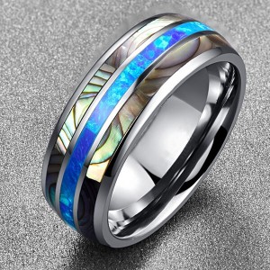 Men’s 8mm Opal and Abalone Shell Tungsten Carbide Engagement Ring