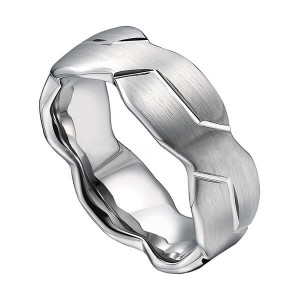 8mm Mens Black/Silver Tungsten Carbide Ring Brushed Infinity Knot Pattern Wedding Band High Polished