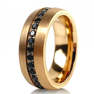 8mm Brushed Finished Inlay Black Zircon Tungsten Ring Gold Plated 24K Fashion Jewelry Wedding Rings Couple Set