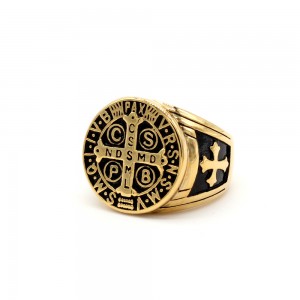 Fashion Jewelry Chunky Black And Gold Plated Stainless Steel Ring