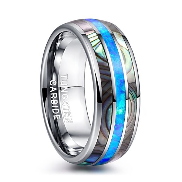 Professional Design Tungsten Koa Ring - Men’s 8mm Opal and Abalone Shell Tungsten Carbide Engagement Ring  – Ouyuan