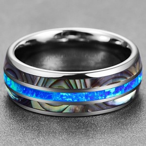 Men’s 8mm Opal and Abalone Shell Tungsten Carbide Engagement Ring