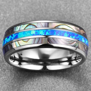 Men’s 8mm Opal and Abalone Shell Tungsten Carbide Engagement Ring