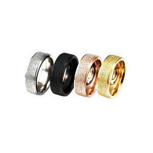 New Double Beveled Four-Color Frosted Stainless Steel Couple Ring
