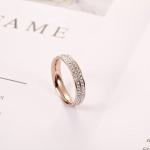 18k Rose Gold Double Row Full Diamond Korean Fashion Ring Women