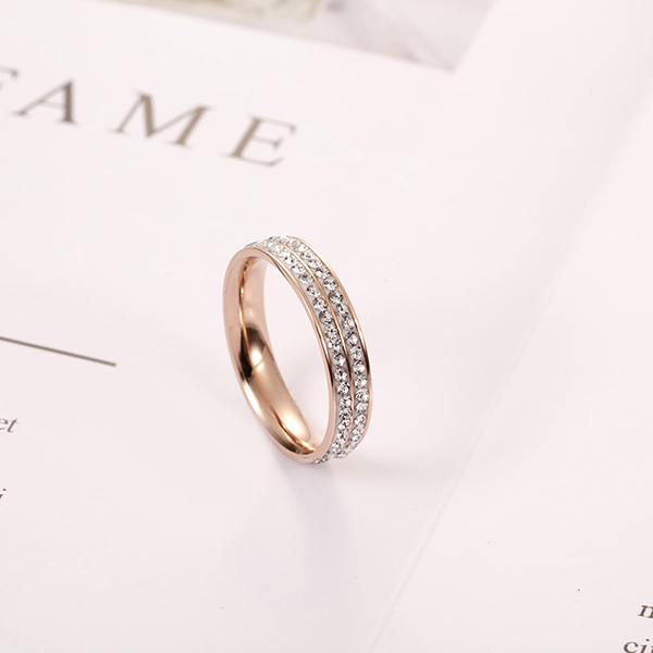 Good Quality Opal Mens Ring - 18k Rose Gold Double Row Full Diamond Korean Fashion Ring Women – Ouyuan