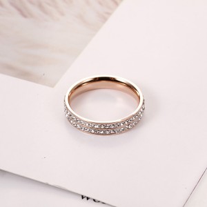 18k Rose Gold Double Row Full Diamond Korean Fashion Ring Women