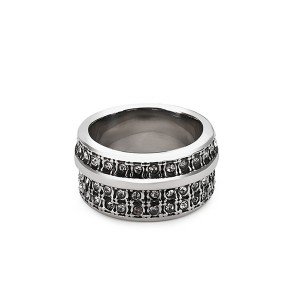 Three-Row Diamond 316 Stainless Steel Unisex Ring Vintage Ring