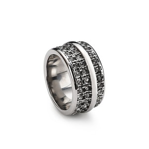 Three-Row Diamond 316 Stainless Steel Unisex Ring Vintage Ring