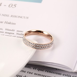 18k Rose Gold Double Row Full Diamond Korean Fashion Ring Women