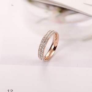 18k Rose Gold Double Row Full Diamond Korean Fashion Ring Women