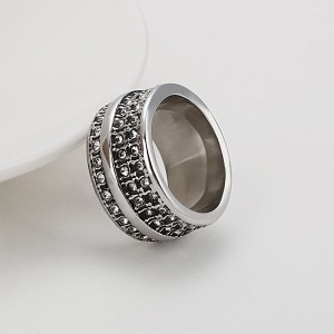 Three-Row Diamond 316 Stainless Steel Unisex Ring Vintage Ring