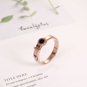 Special Design Lock Roman Numeral Black Shell Ring for Party Women