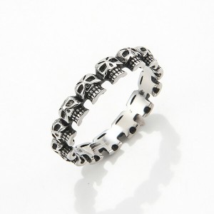 Punk Mini Skulls Around Band Stainless Steel Gothic Skull Biker Ring