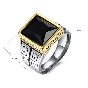 European Retro Fashion Men’s Ring Square Black Gems Jewelry