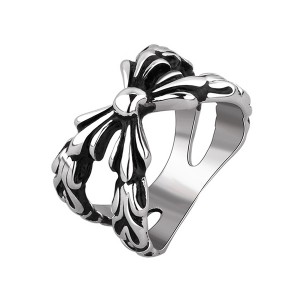 Geometric Pattern Bowknot Punk Ring Stainless Steel Jewelry