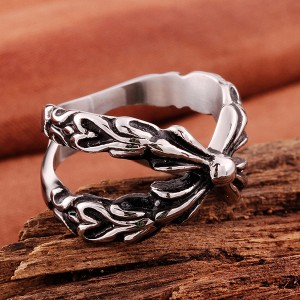 Geometric Pattern Bowknot Punk Ring Stainless Steel Jewelry