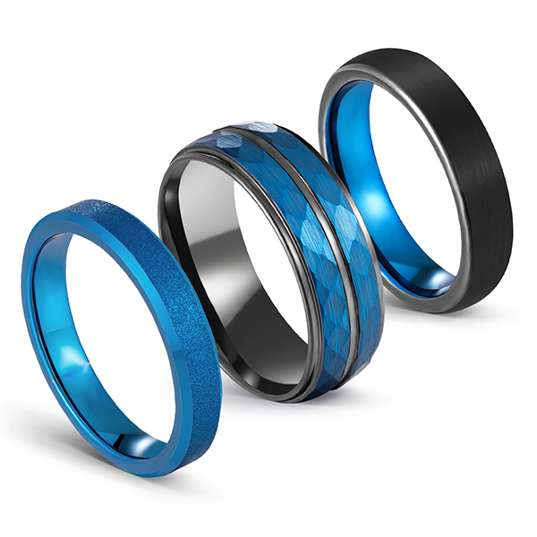 High reputation Imitated Meteorite Inlay Tungsten Ring - Blue Series Multi-Faceted Frosted Brushed Tungsten Steel Ring for Men – Ouyuan